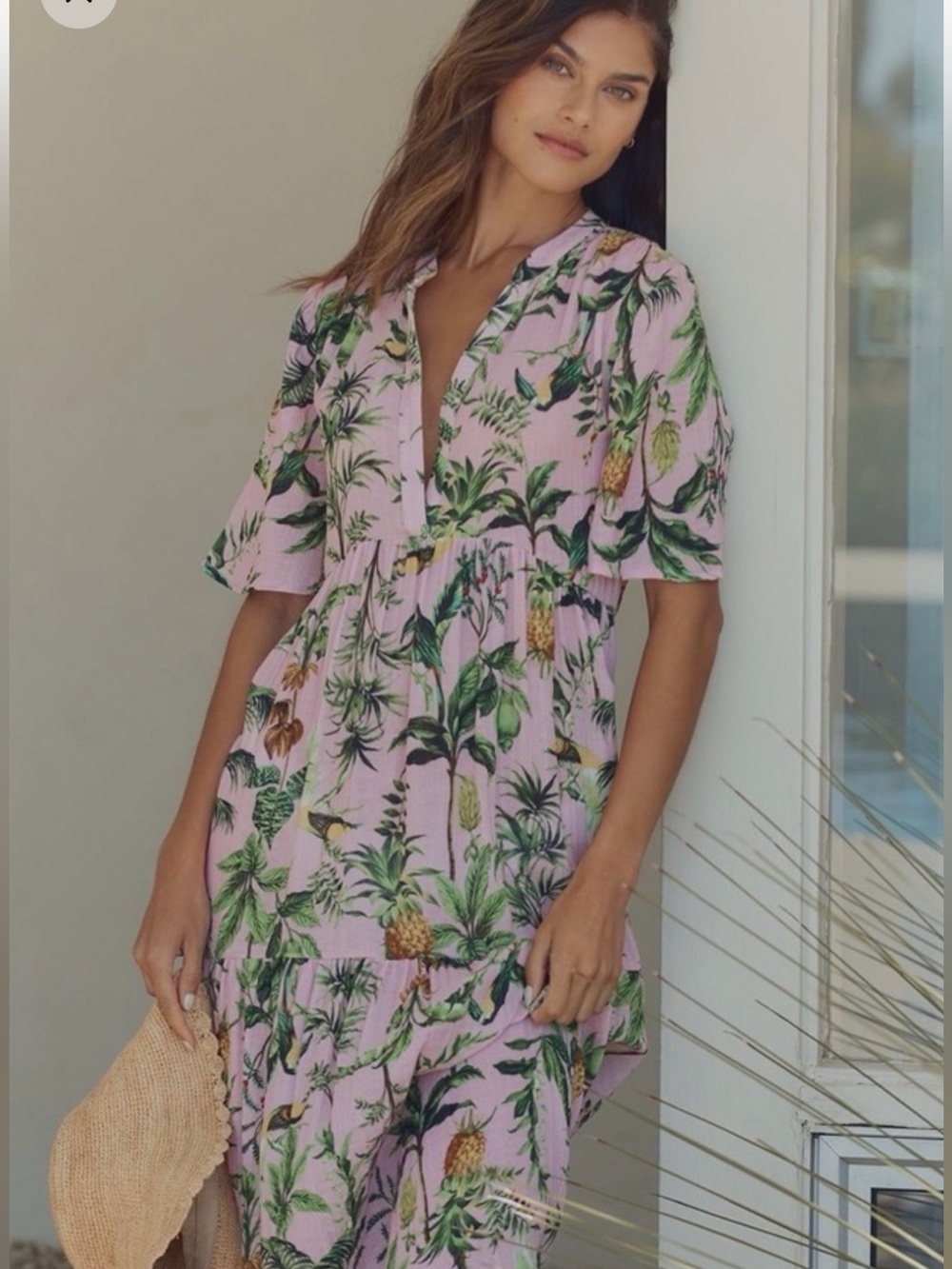 Anthropologie Pink Tropical Print Maxi Dress Size M